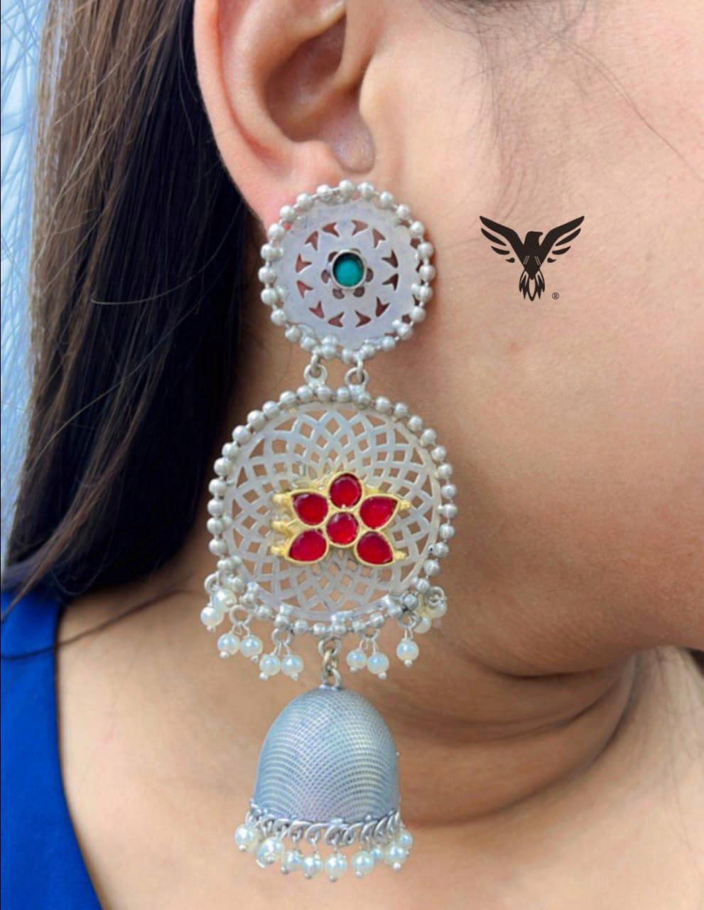 Ruhani silver Look ALike Earings In Red Kundan For Women