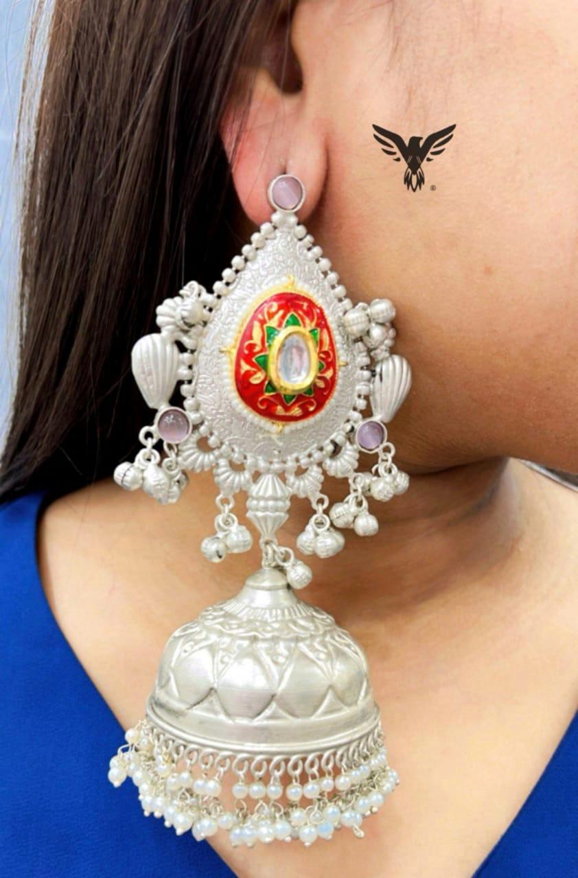 Muskan Silver Look Alike Earings IN Kundan And Jhumki Drops  For Women