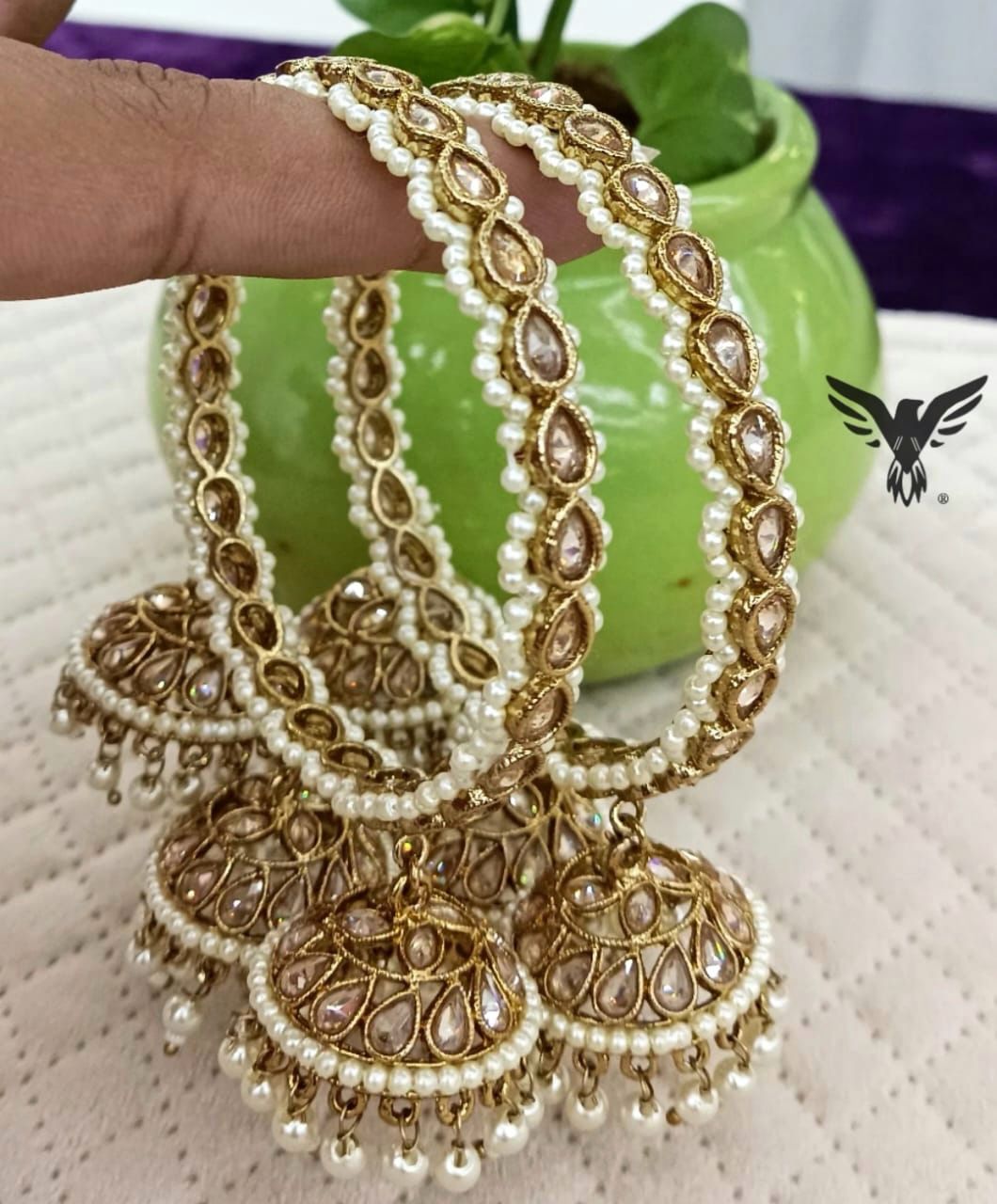 Mansvi Beaded Kundan Bangles In Jhumki Drops For Women