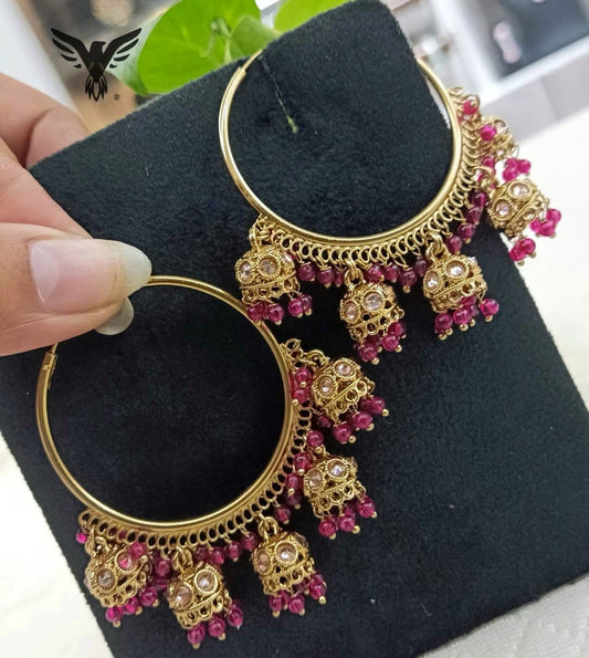 Ruhani Gold Plated Kundan Baali In Pink For Women