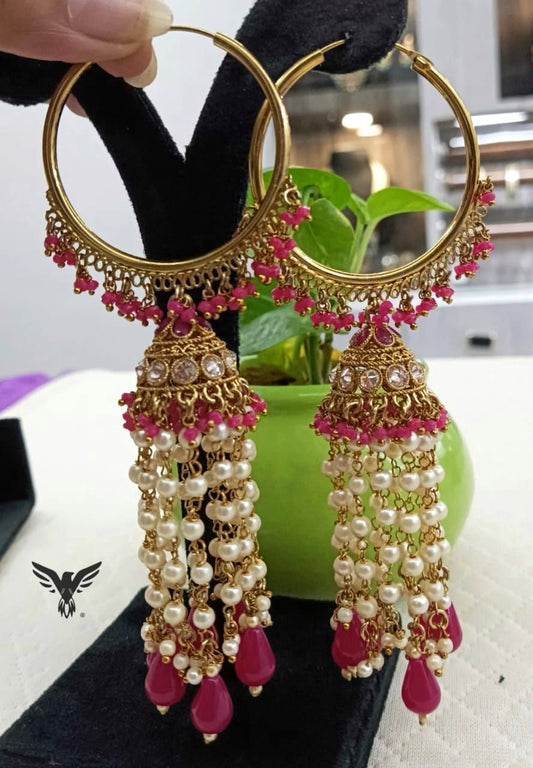 Raashi Polki Drop Earings In Pink For Women