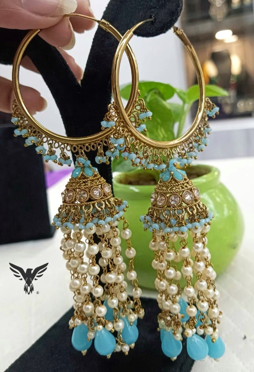 Raashi Polki Drop Earings In Turquoise For Women