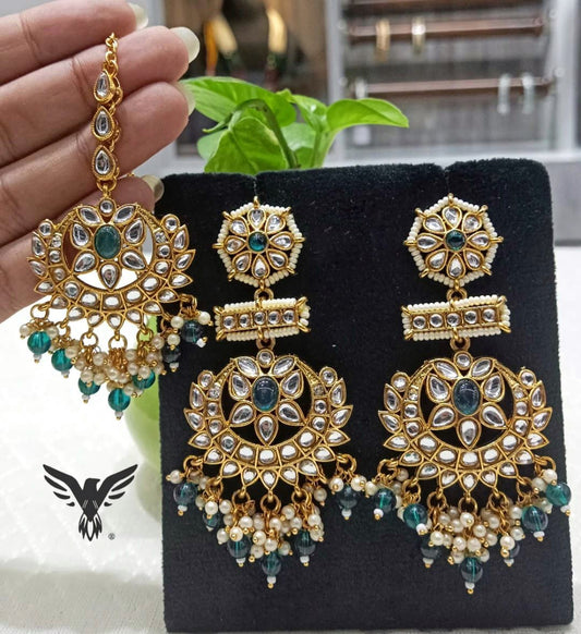 Garima Kundan Chandbali  Earings With Mang tika For Women