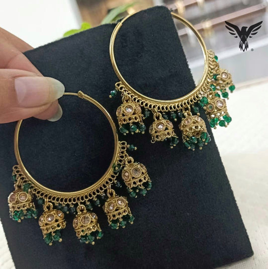 Ruhani Gold Plated Kundan Baali In Green For Women