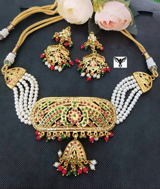 Rajputi Gold Plated Traditional Necklace In Kundan For Women