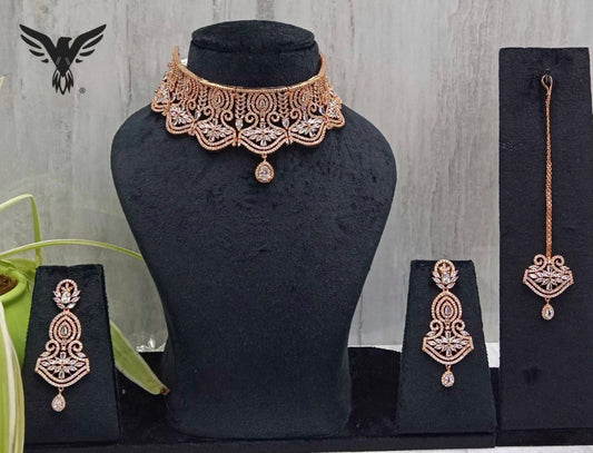 Dhunit Rose Gold Diamond Necklace Set Women