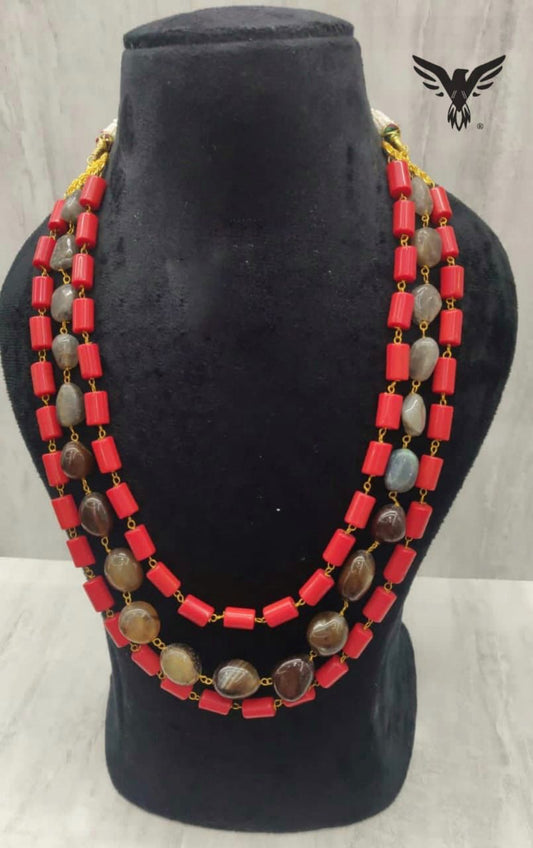 Mivi Triple Layered Mala In Red For Women