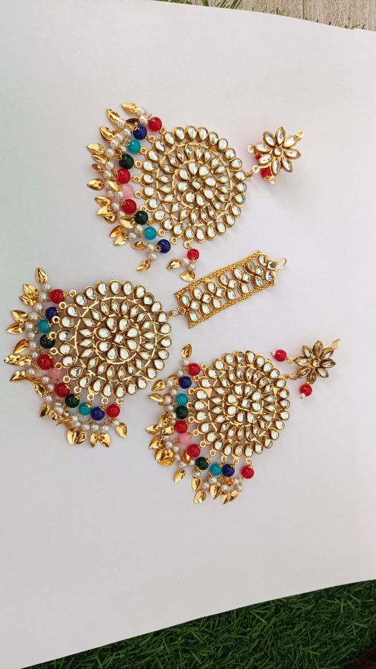 Manjeet Punjabi kundan Mnagtika And Earings In Multi Color For Women