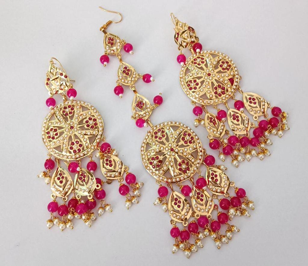 Manjeet Gold Plated Mangtika And Earings For Women