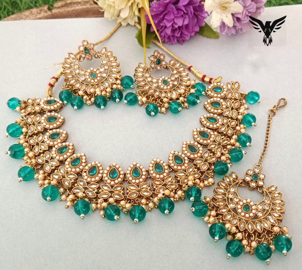 Prasiddhi Polki Kundan Necklace In Turquoise For Women