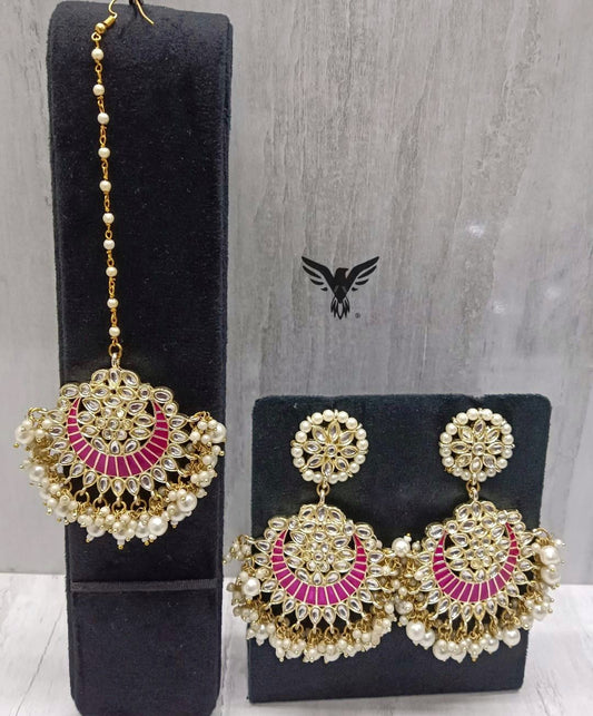 Manpreet Kundan Mangtika And Earings In Ruby For Women