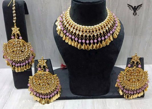 Manpreet Punjabi Kundan Jewellery Set In Pink  For Women