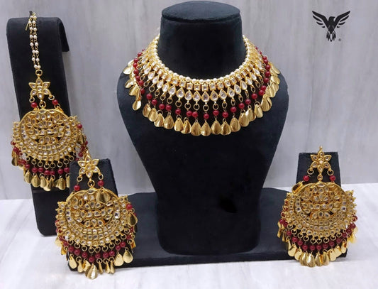 Manpreet Punjabi Kundan Jewellery Set In Red  For Women