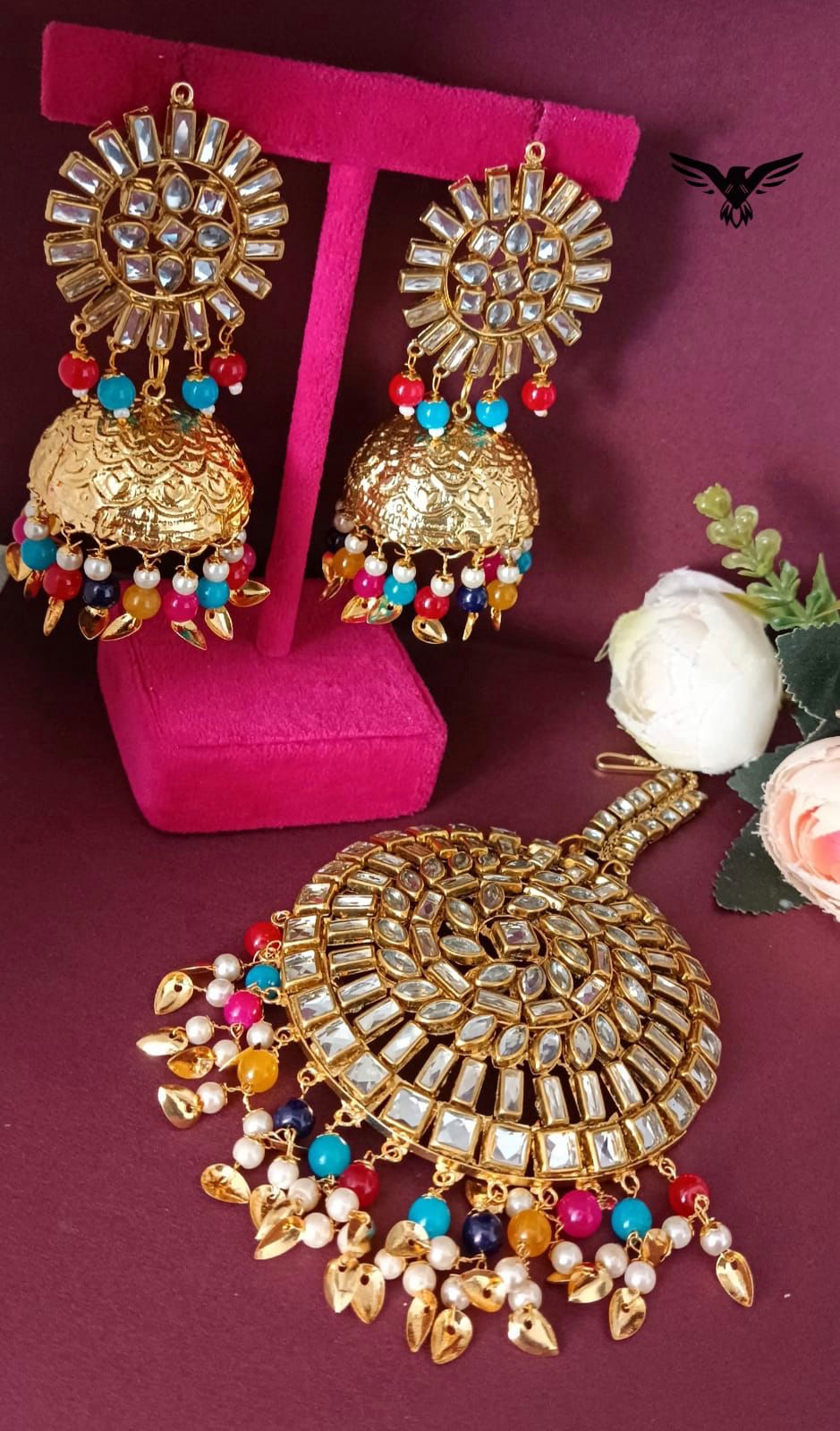 Aagya  Kundan Mangtika And Earings In Multi Color  For Women