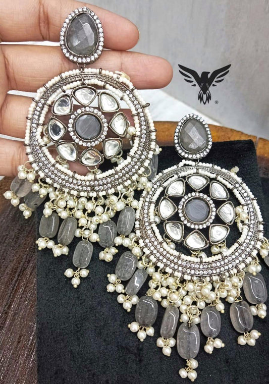 Ardas Polki Kundan Earings In Gray For Women