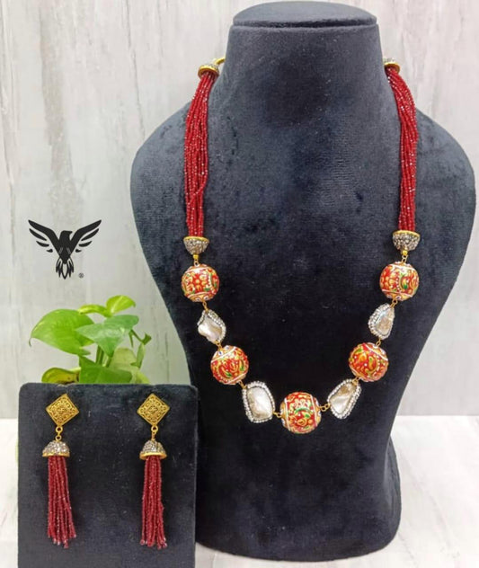 Samira Red Multi Layered mala In Duzy Stone For Women