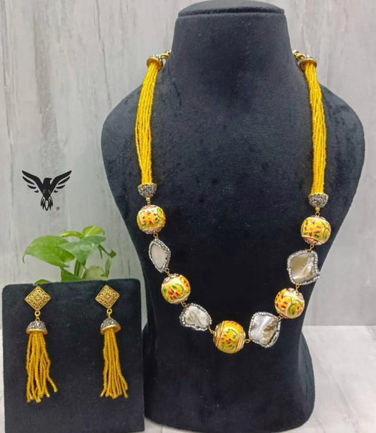 Samira Yellow Multi Layered mala In Duzy Stone For Women