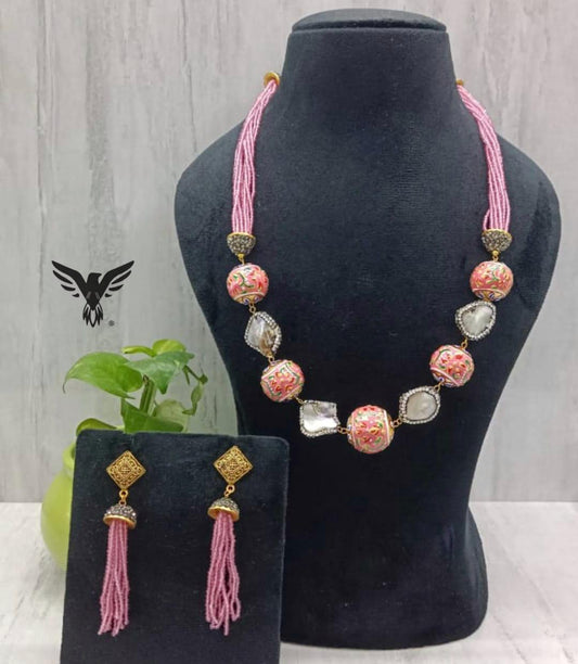 Samira Pink Multi Layered mala In Duzy Stone For Women