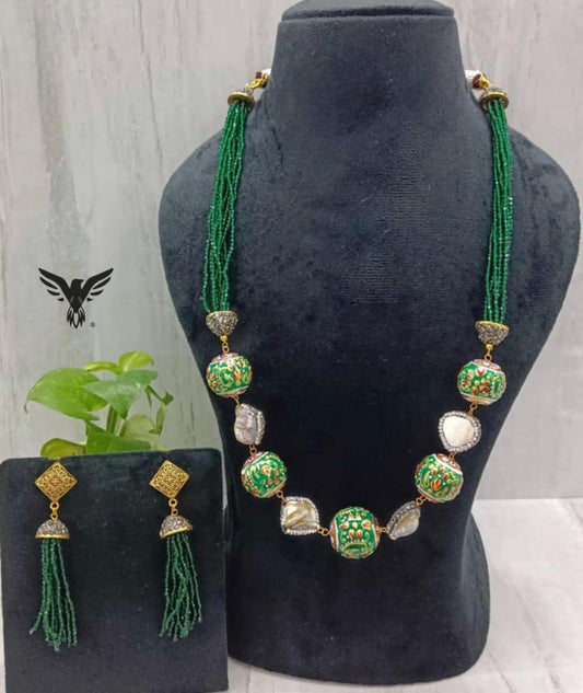 Samira Emerald Multi Layered mala In Duzy Stone For Women