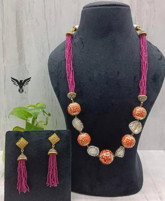 Samira Magenta Multi Layered mala In Duzy Stone For Women