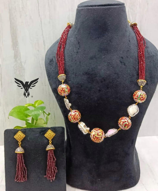 Samira Maroon Multi Layered mala In Duzy Stone For Women