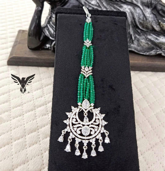 Ruksana chand Cz Stone Mangtika In Emerald Beaded For Women