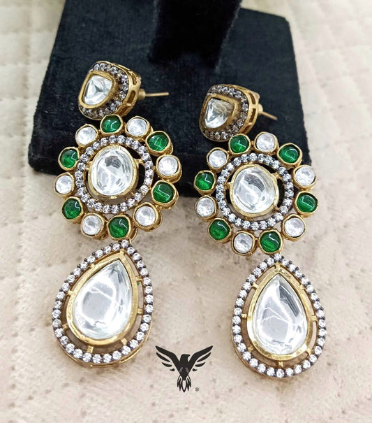 Reshma Kundan Earings In Emerald For Women