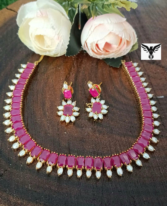 Agasthya Ruby Kundan Necklace In Beaded Drop For Women