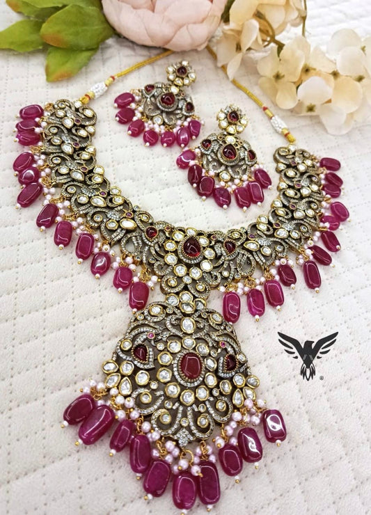 Usha Kundan Necklace In Rubr Drops For Women