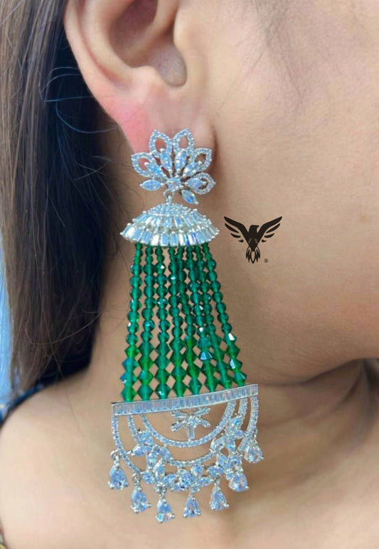 Shivai Diamond Earrings In Emerald Beads For Women