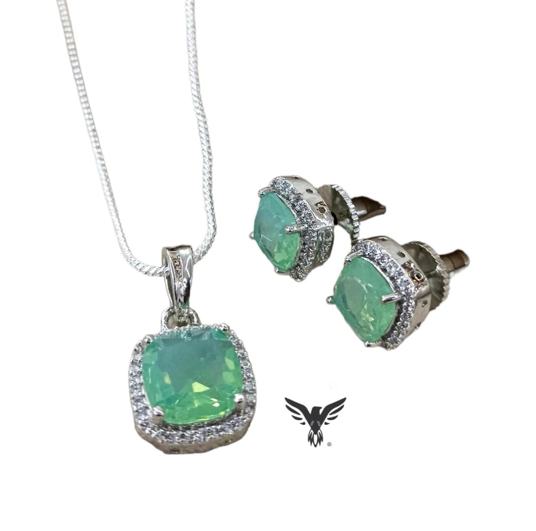 Moni Mint Diamond Stone Pendant Set For Women With Chain