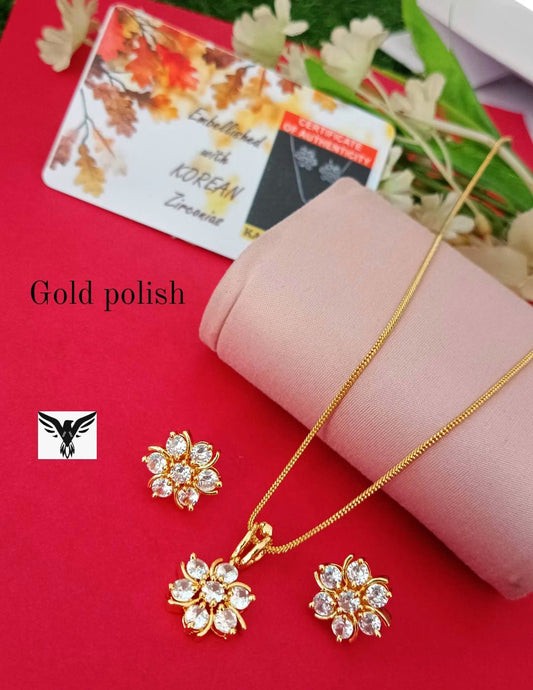 Trisha Gold Polish Pendant Set With Studs For Womens