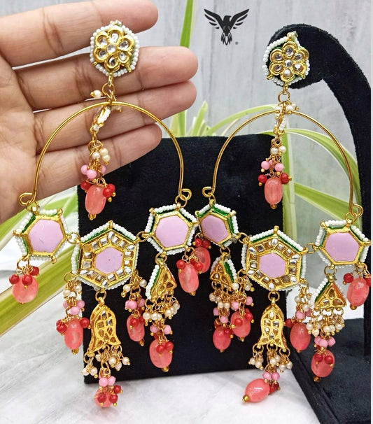 Shareen Gold Plated Earing In Pink Polki Drops For Women