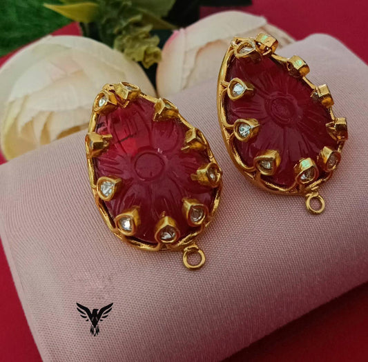 Itisha Carved Stone Stud Earings In Maroon for Women