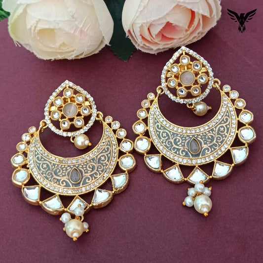 Anukriti Gold plated Kundan Earings In Gray For Women