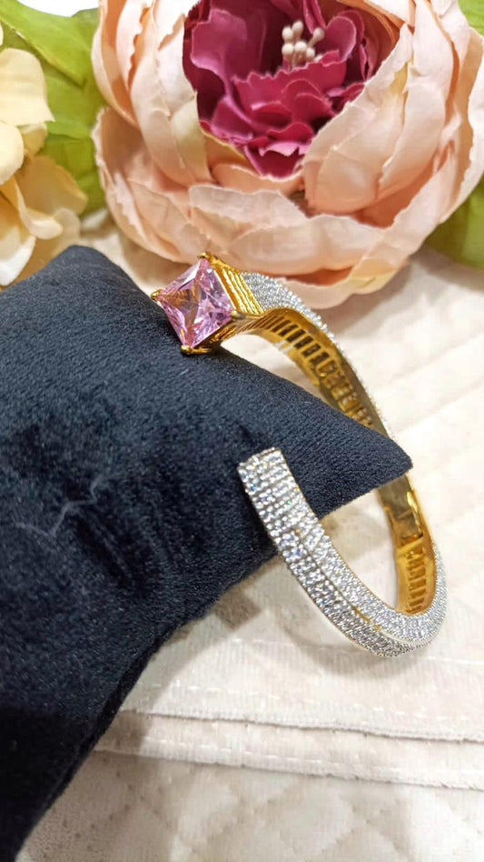 Harvi Gold Plated Diamond Kada In Pink For Women