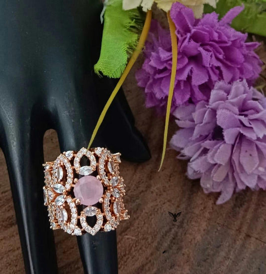 Momina Rose Gold Polished Diamond Ring In Pink For Women