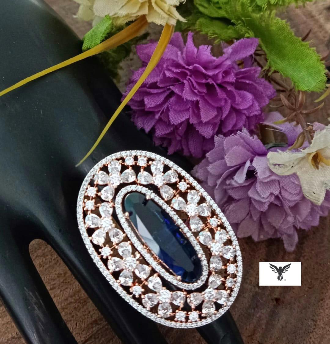 Shinda Rose Gold Polished Diamond Ring In Sapphire For Women
