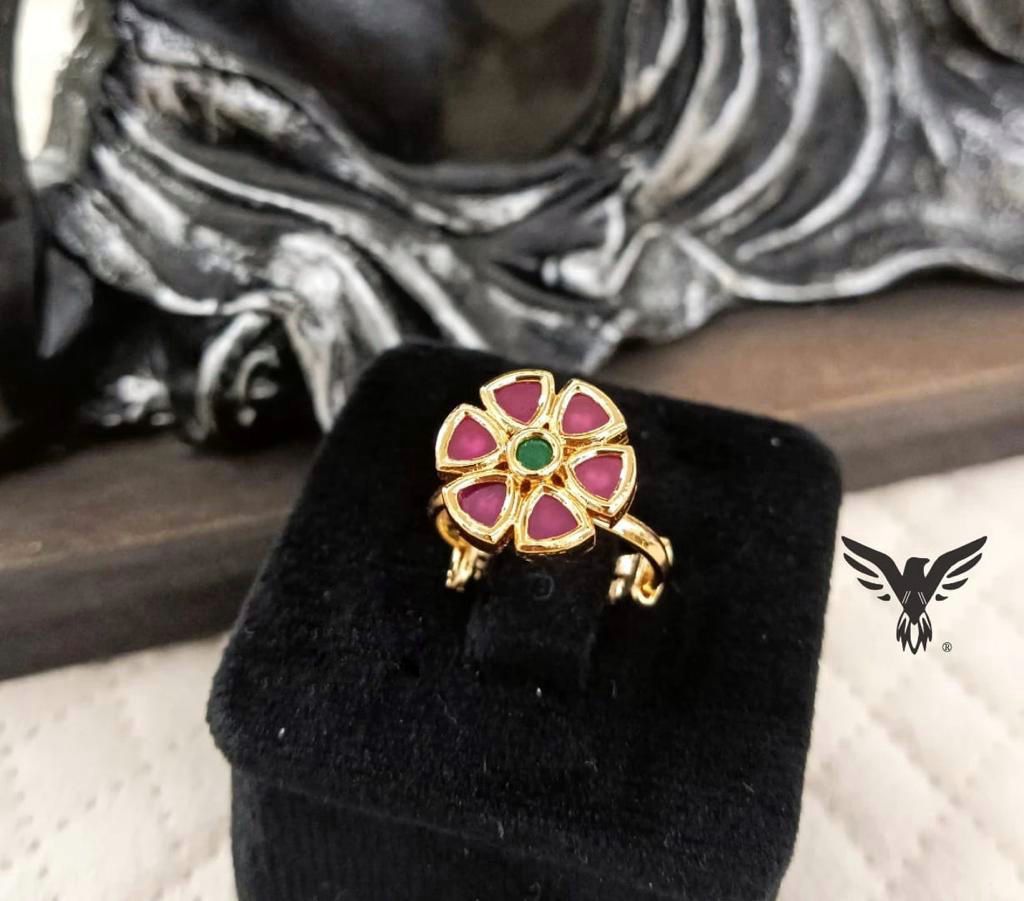 Alankrita Gold Plated Kundan Floral Ring In Ruby For Women