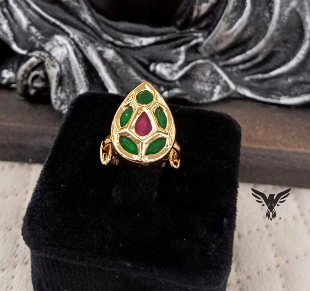 Nutan Gold Plated Kundan Ring In Emerald And Ruby  For Women