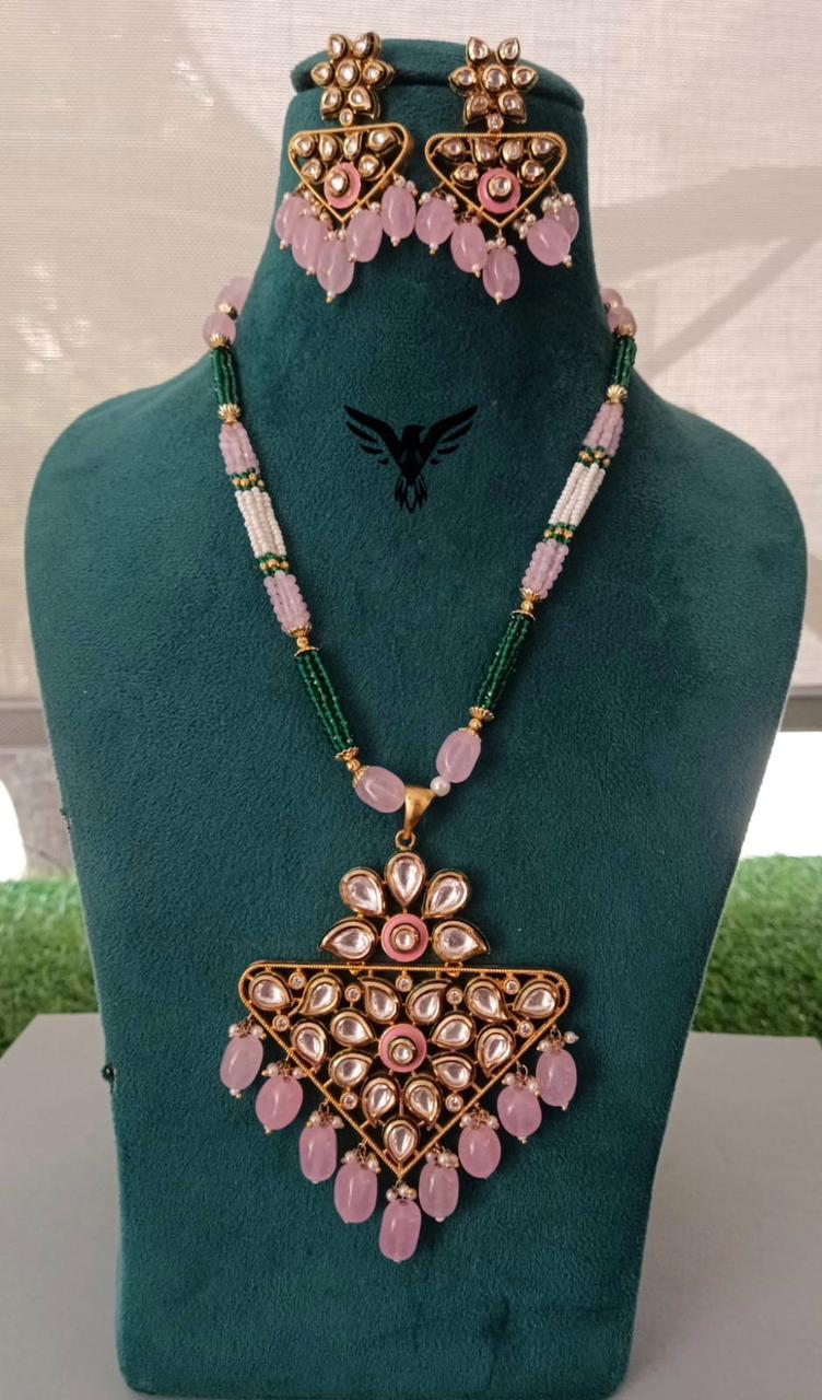 Mansheel Kundan Mala Necklace In Pink For Women