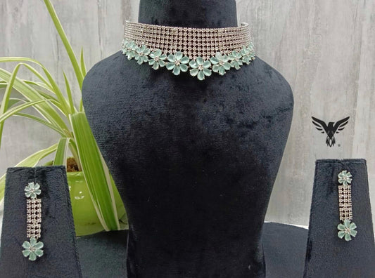 Toshi Turquoise Choker Necklace In Cz For Women