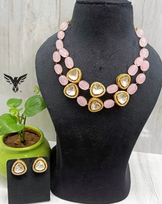 Madhvi Double Layered Mala Necklace In Pink For Women