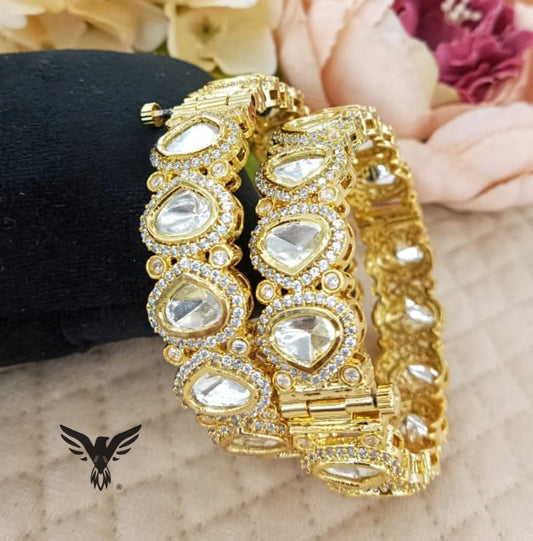 Lorenza gold plated kundan polki bangles For Women