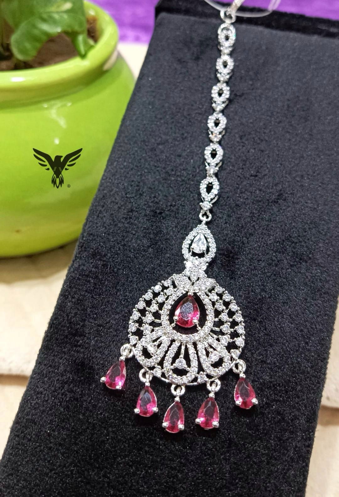 Ayat Beautiful Diamond Mangtika In Ruby Drops For Women