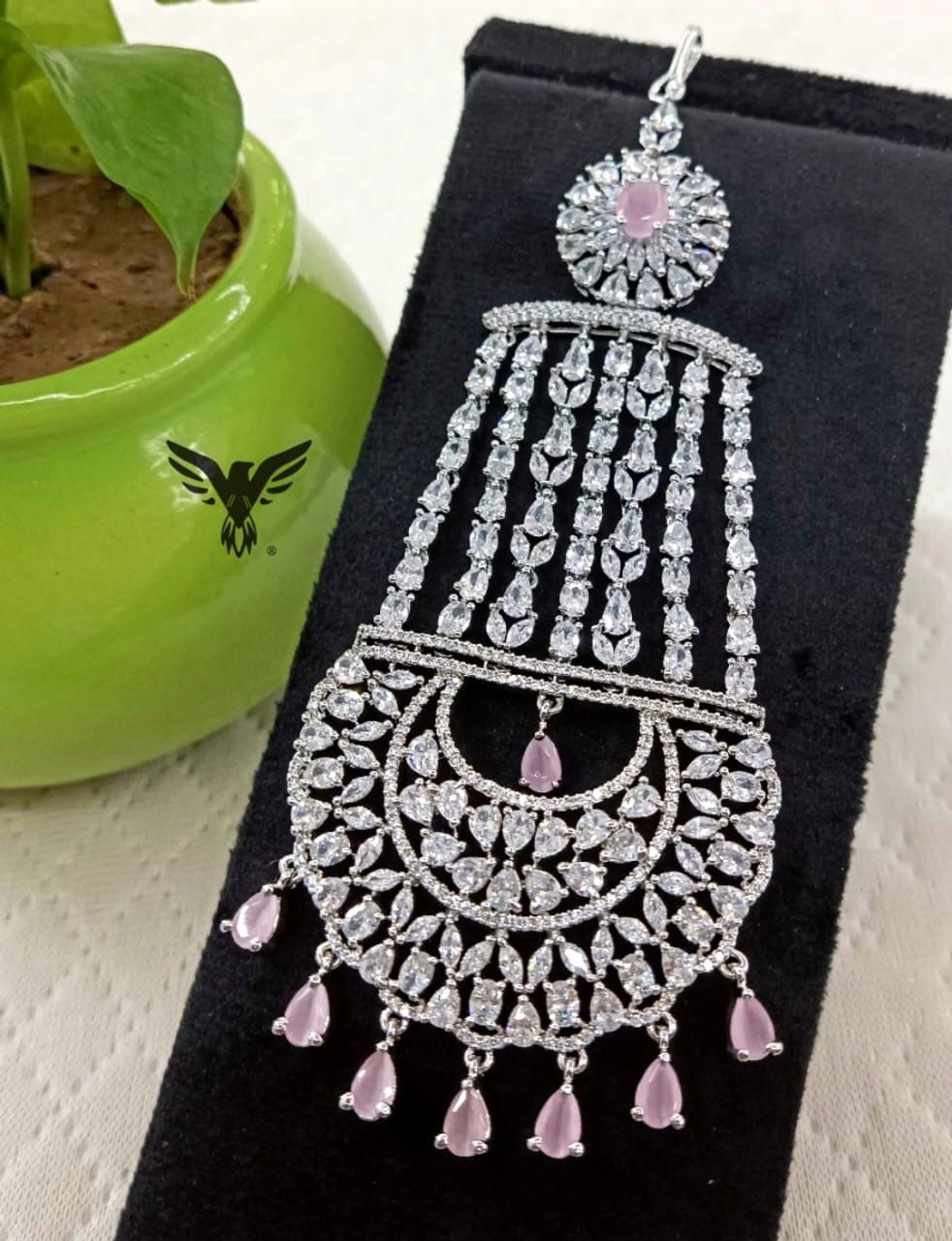 Ayat Diamond Chand Mangtika In Pink Drops For Women