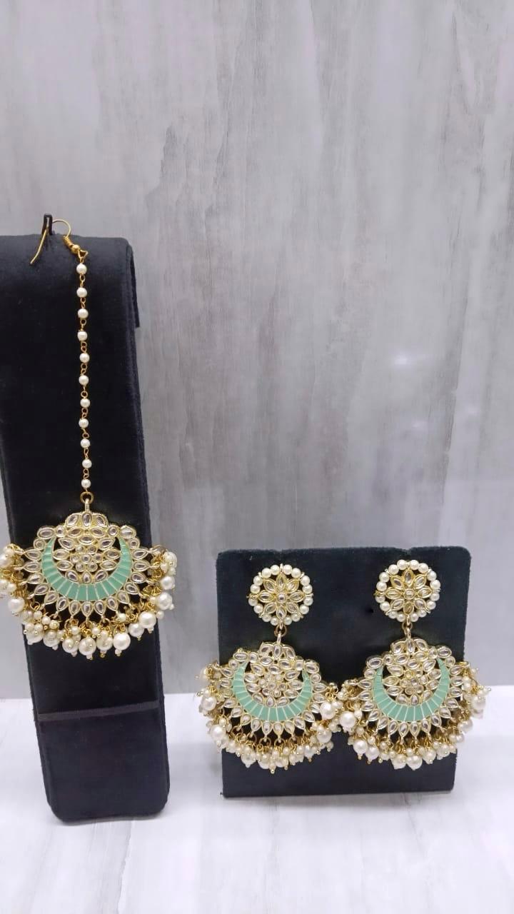 Sanjog Kundan Mangtika with Earings For Women