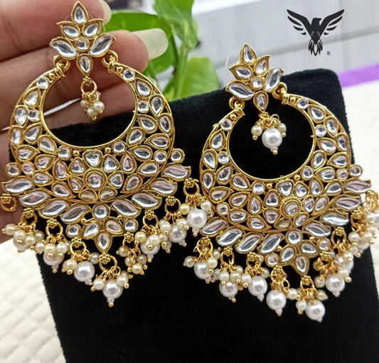 Medha Gold Plated Chandbalis Kundan In Beads Earring For Women