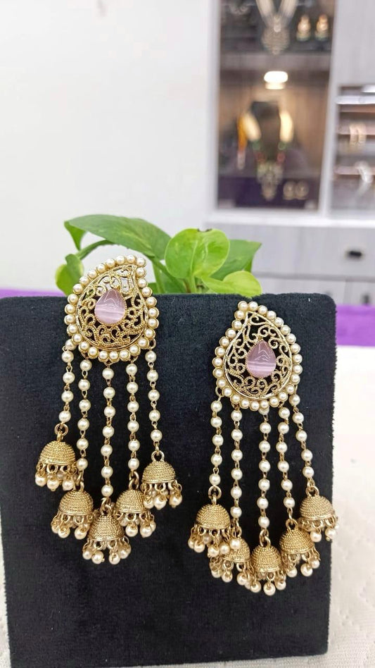 Pohar Bahubali Kundan Earings In Pink For Women