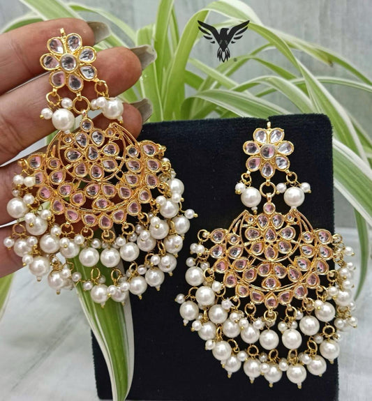 Naina Kundan Earings In Pearl Drop For Women